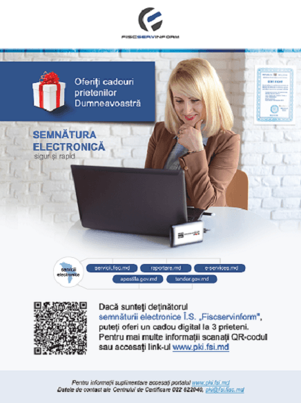 Oferă cadou digital prietenilor prin SMS-VOUCHER pentru semnătură electronică Fiscservinform